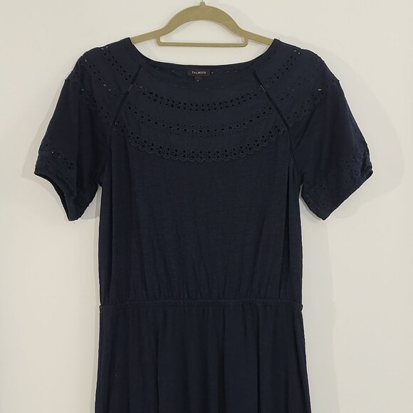 Talbots Navy Royal Blue Eyelet Trim Slip On Short Sleeve Midi Dress Size‎ Small - Picture 2 of 7